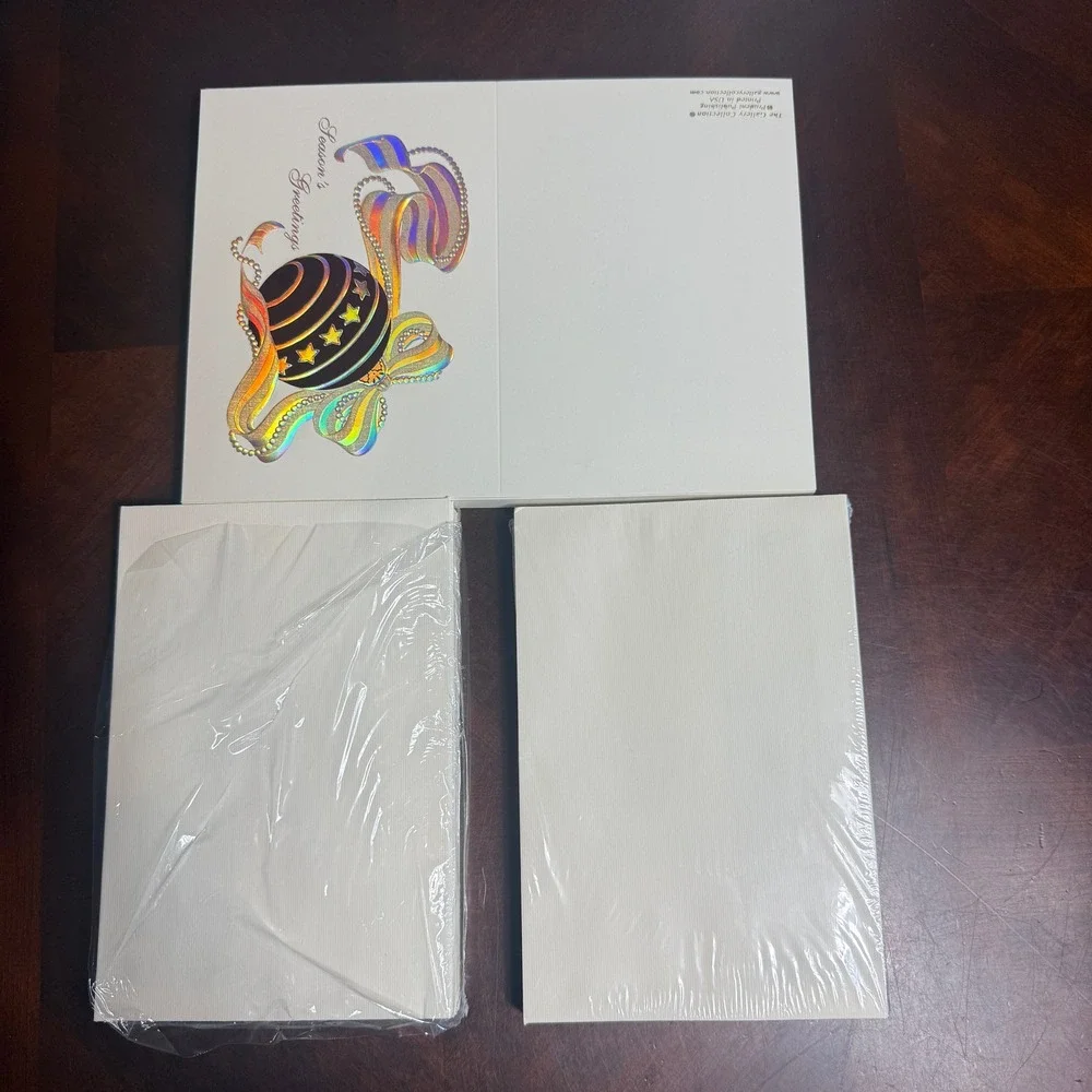 Vintage Christmas Cards Holographic Foil Ornament Lot w envelope